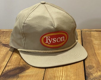 Vintage USA MADE Tyson Chicken Logo Patch Rope Trucker Strapback Hat 90s Dad Cap