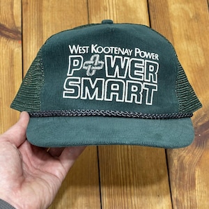 Vintage Snapback Trucker Hat West Kootenay Power Power Smart Logo Corduroy Cap