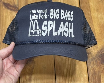 Vintage Snapback Trucker Hat McDonalds Big Bass Splash Lake Fork TX Fishing Cap