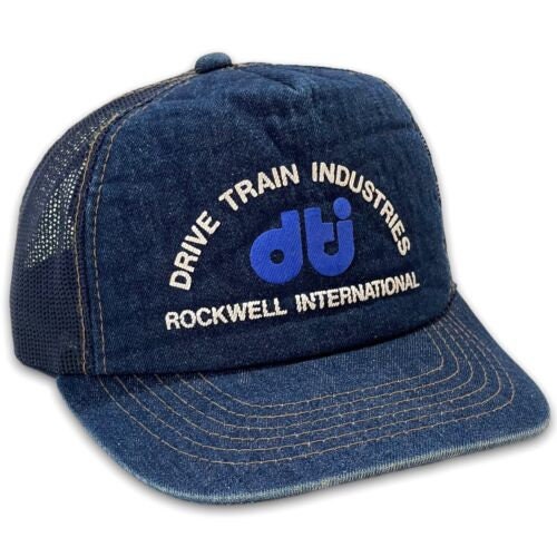 Vintage Rockwell Industries DTI Denim Snapback Trucker Hat Cap