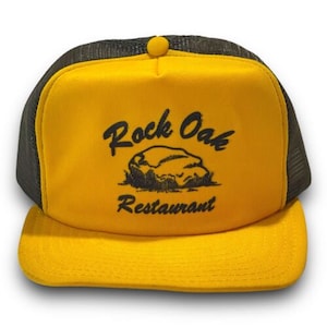 Vintage Rock Oak Restaurant Graphic Snapback Hat 1980s Trucker Cap
