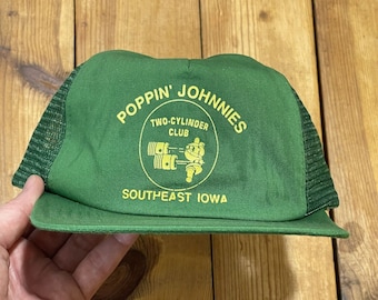 Vintage Poppin Johnnies 90s Snapback Cap 2 Cycle Iowa Tractor Club Trucker Hat