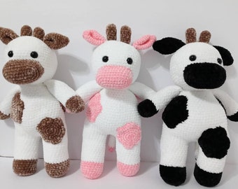 Giant Crochet Velvet Strawberry Cow Plushie