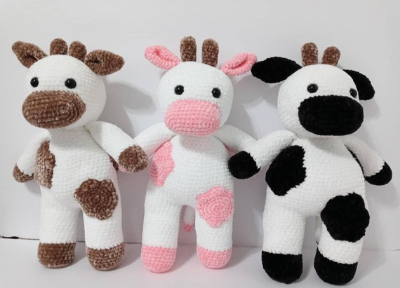 Giant Crochet Velvet Strawberry Cow Plushie