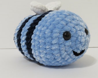 Blueberry Bumblebee Plushie, Crochet Velvet Blueberry Bumble bee Plushie