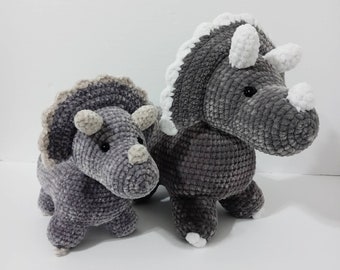 Crochet Triceratops Plushie, Crochet Dinosaur Plushie