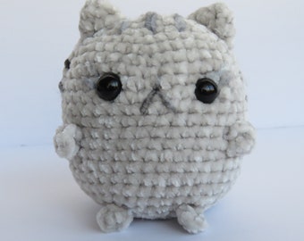 Crochet Velvet Cat Plushie, Chubby Stuffed Animal Toy