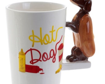 Dackel in Brötchen HOT DOG Fast Food geformter Henkel Tasse