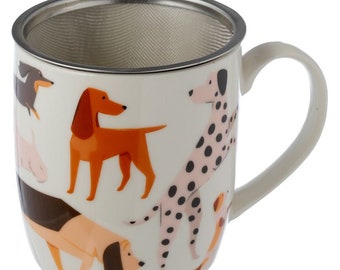 Taza para perros de porcelana Barks Dog con infusor de té y tapa