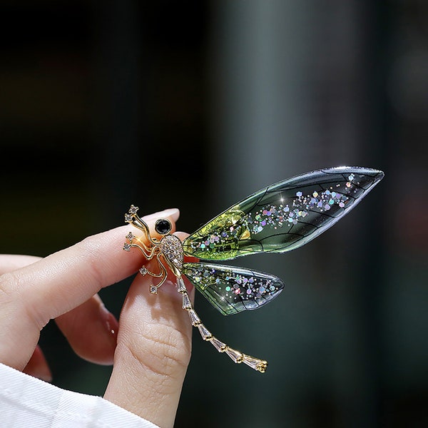 transparent wings dragonfly brooch zircon gradient insect corsage accessories gift