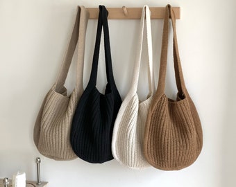 Crochet Shoulder Bags, Soft Wool Bag, Minimalist Crochet Bag, Hobo Bag