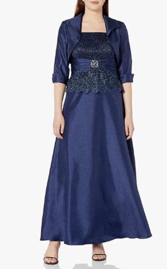 Jessica Howard Navy Dress and Jacket Lace Peplum Rhinestone Accent