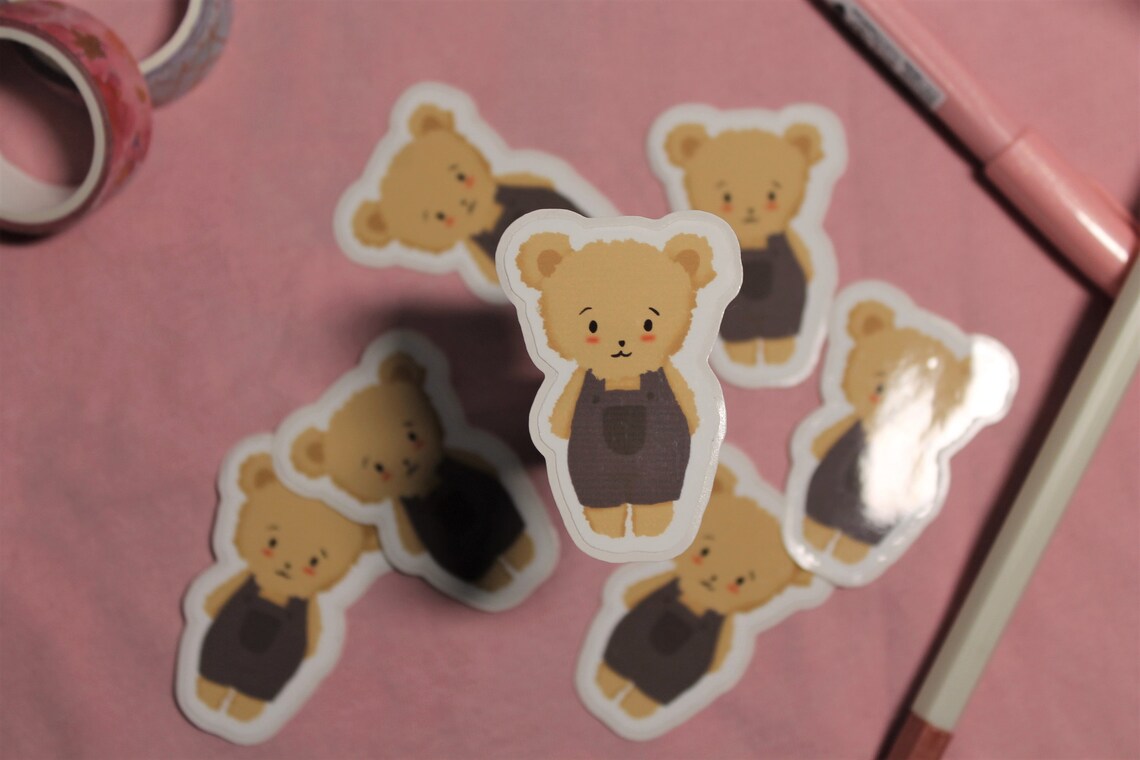 Bear in Overalls Stickers (easy-peel/weatherproof/glossy) - Etsy
