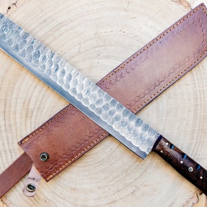 Brisket Slicer - Damascus Steel - Diamond Pattern Finish Bladework - Rosewood Handle