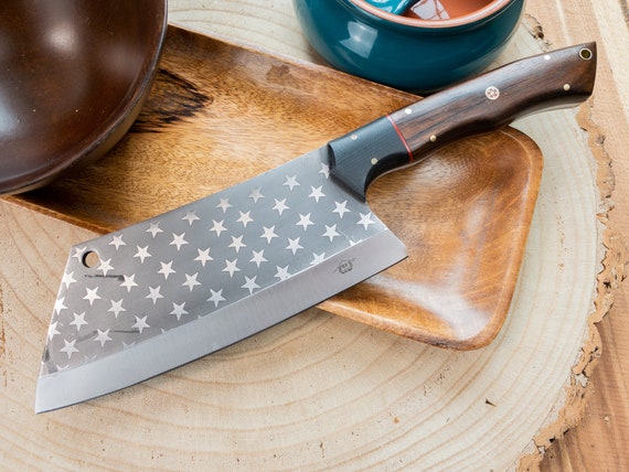 Chef Serbian Cleaver Knife With Rosewood Handle Free Leather 