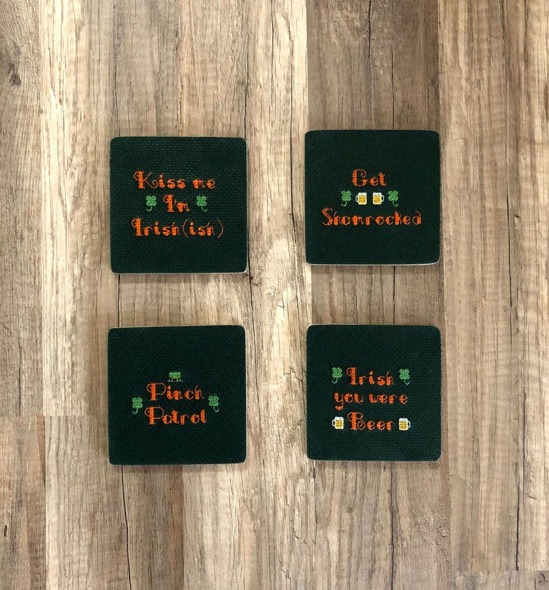 St Patty/'s Day Party Supplies Cross Stitch St Patrick/'s Day Coasters St Patty/'s Day Decor Drinking Gifts St Patty/'s Day Pun Coasters