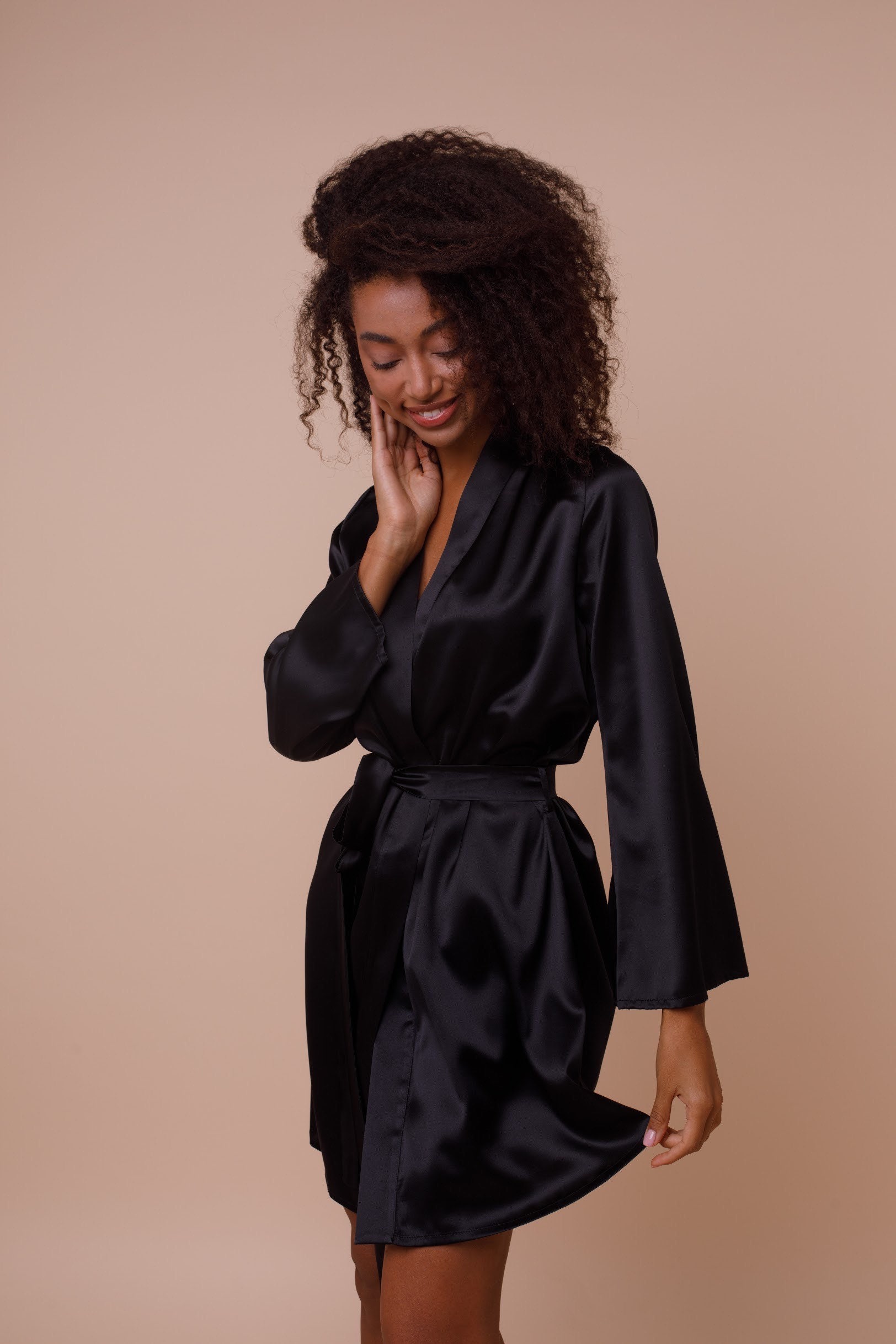 Black Silk Robe Silk Loungewear Sexy Robe Short Silk Robe | Etsy