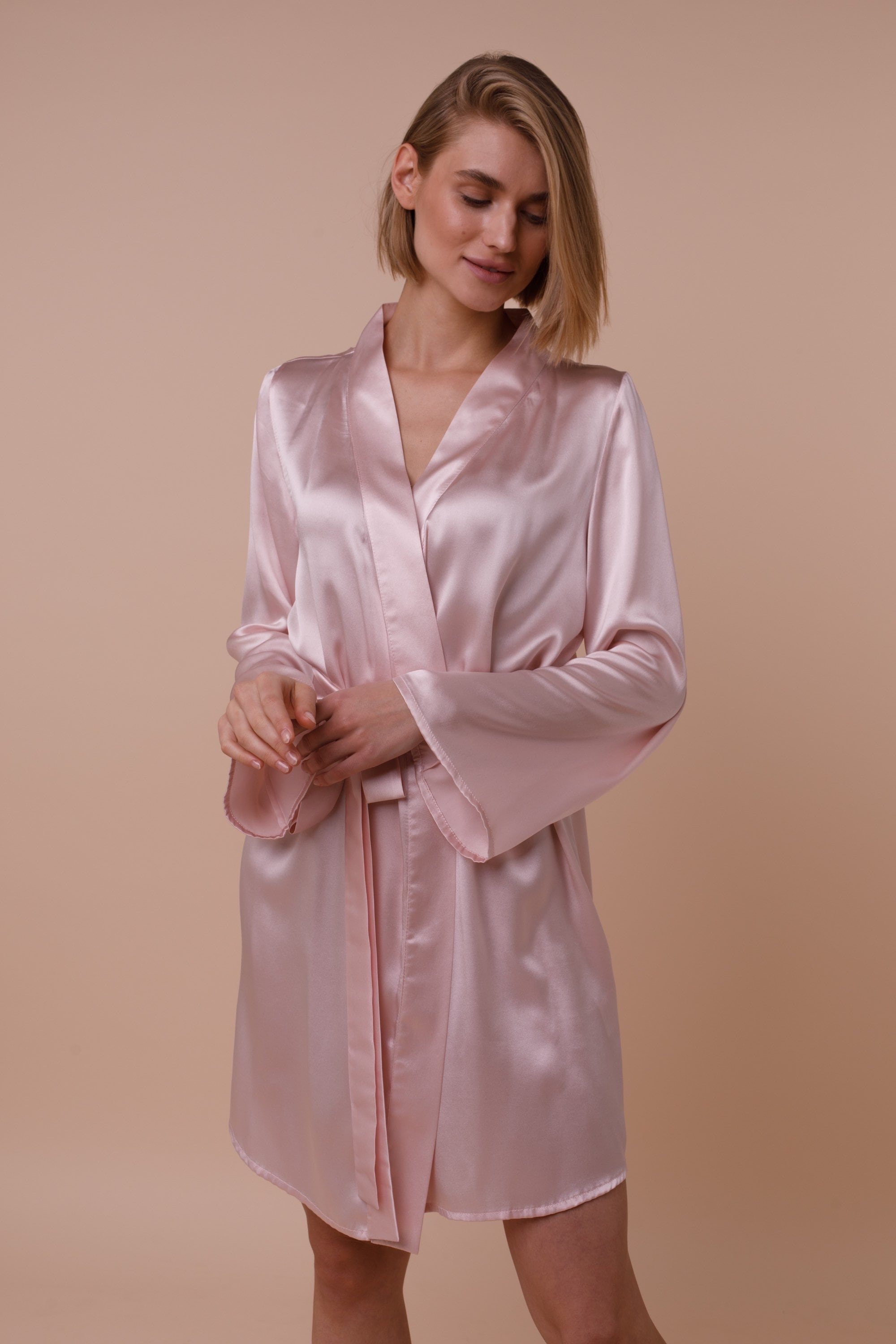 Woman Silk Pink Robe With Long Sleeves, Valentines Day Gift for Her - Etsy