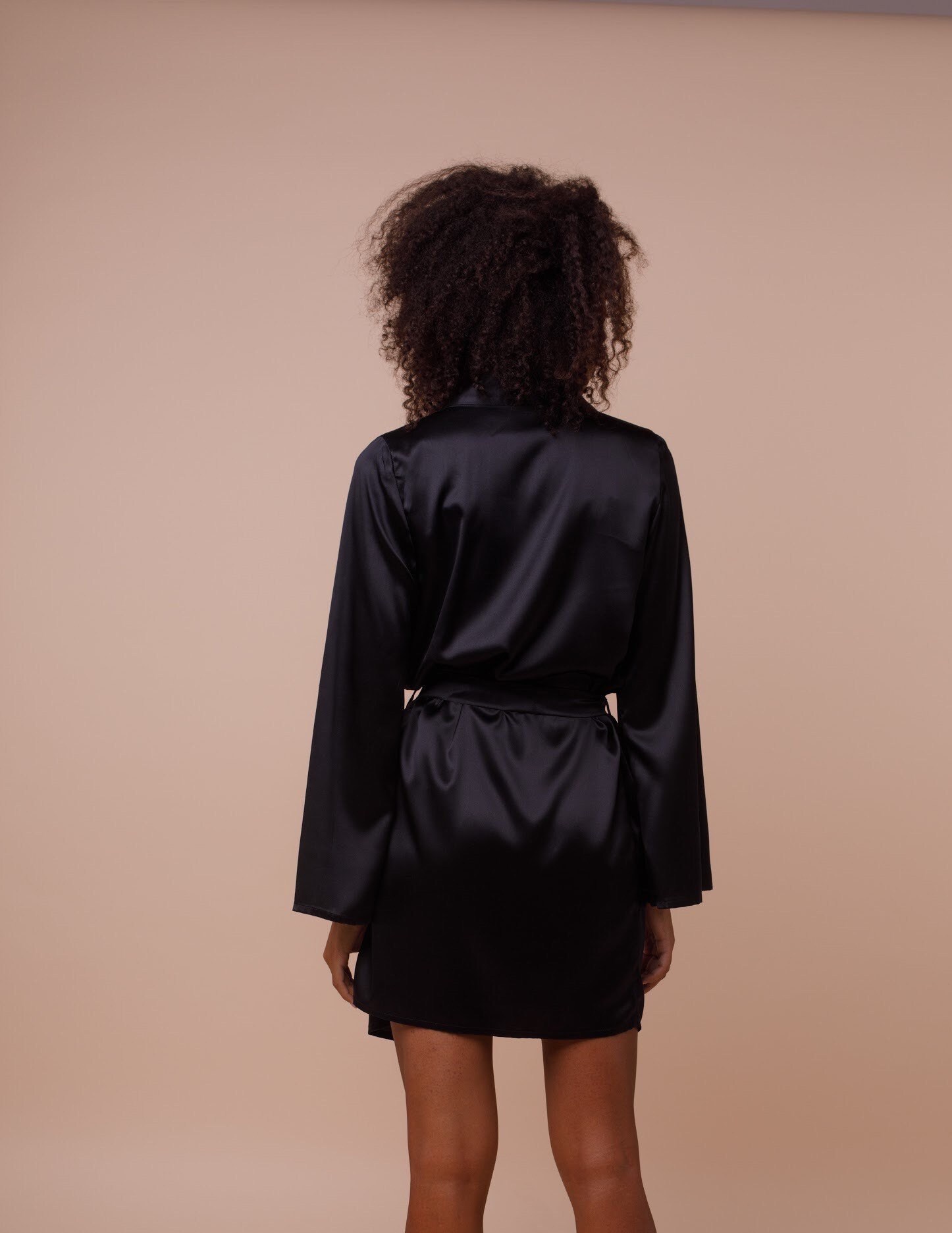 Woman silk black robe with long sleeves Etsy