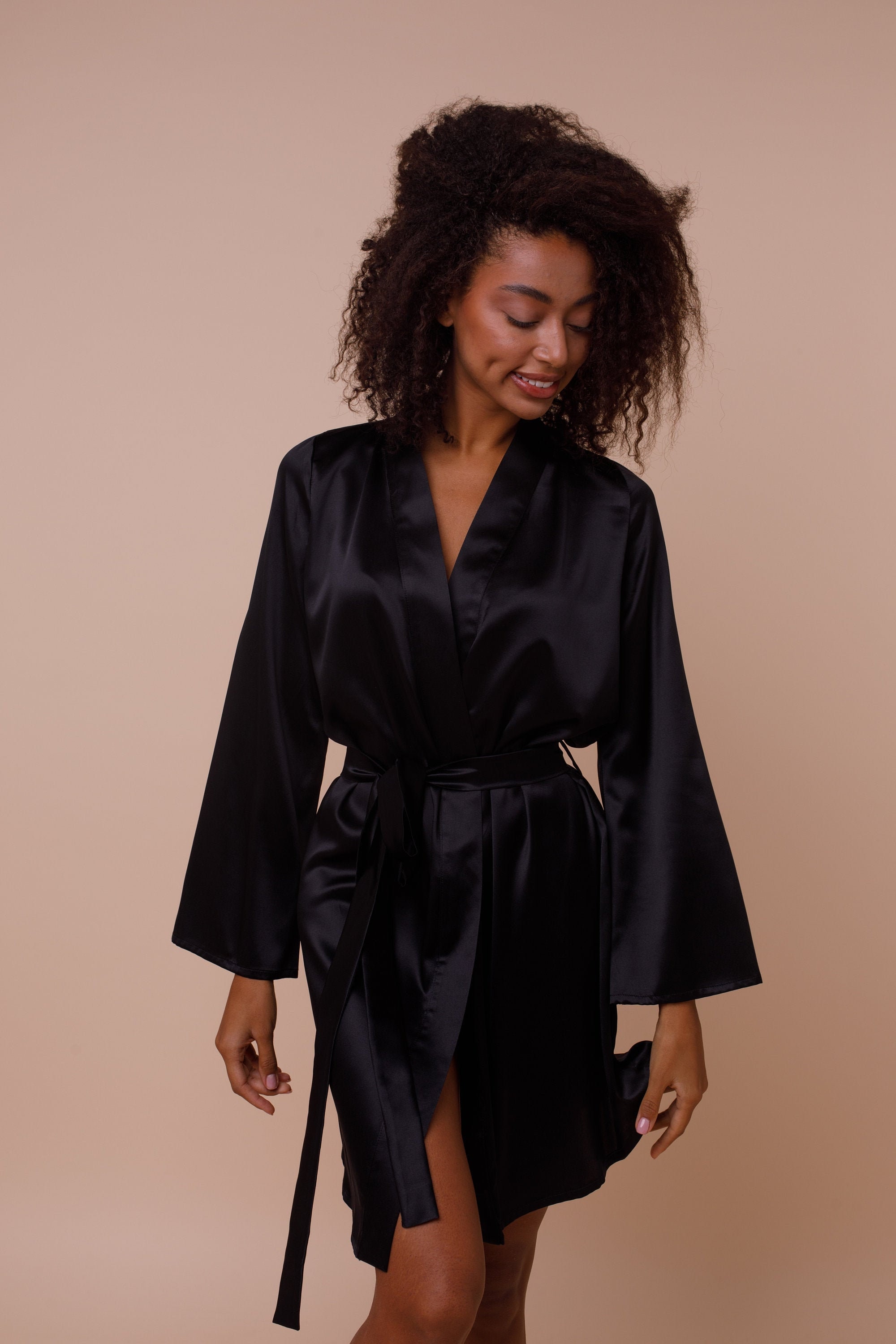 Black Silk Robe Silk Loungewear Sexy Robe Short Silk Robe | Etsy