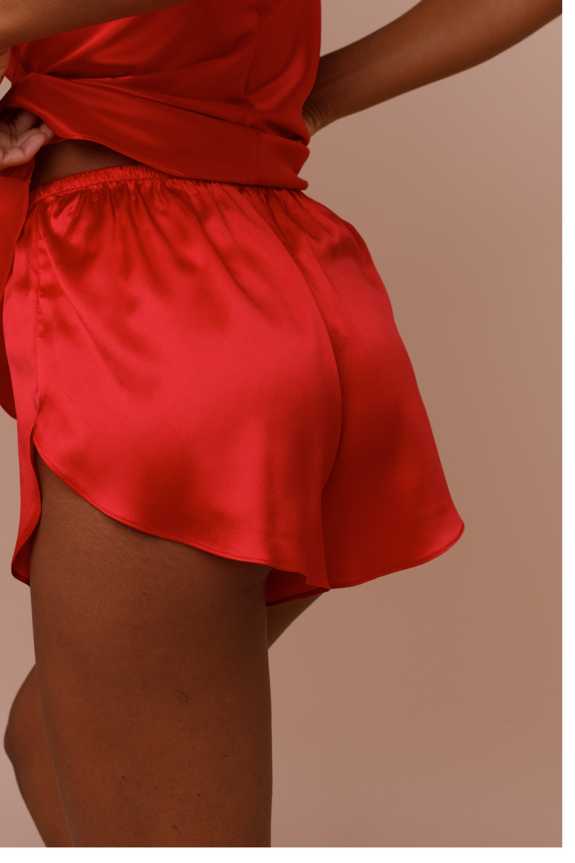 Woman natural silk red pajama shorts silk sleepwear Etsy