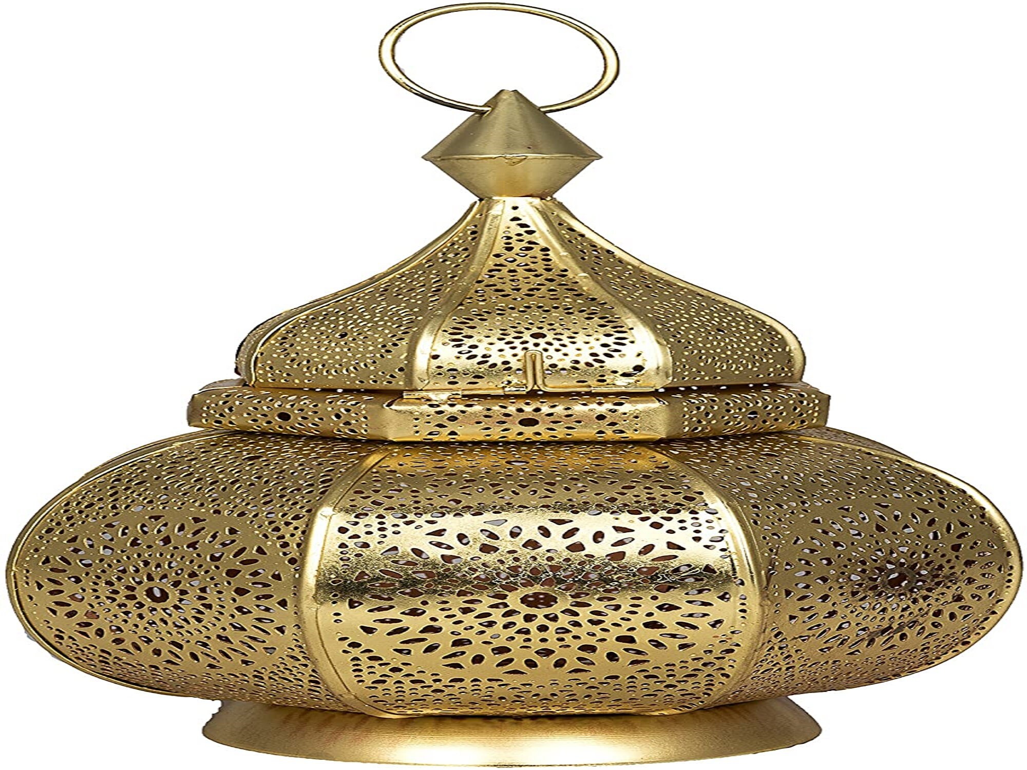 Petite Lanterne Marocaine Décorative En Métal - Pour Bougie Chauffe-Plat - Dimensions 14x12x31 Cm - Intérieur/Extérieur