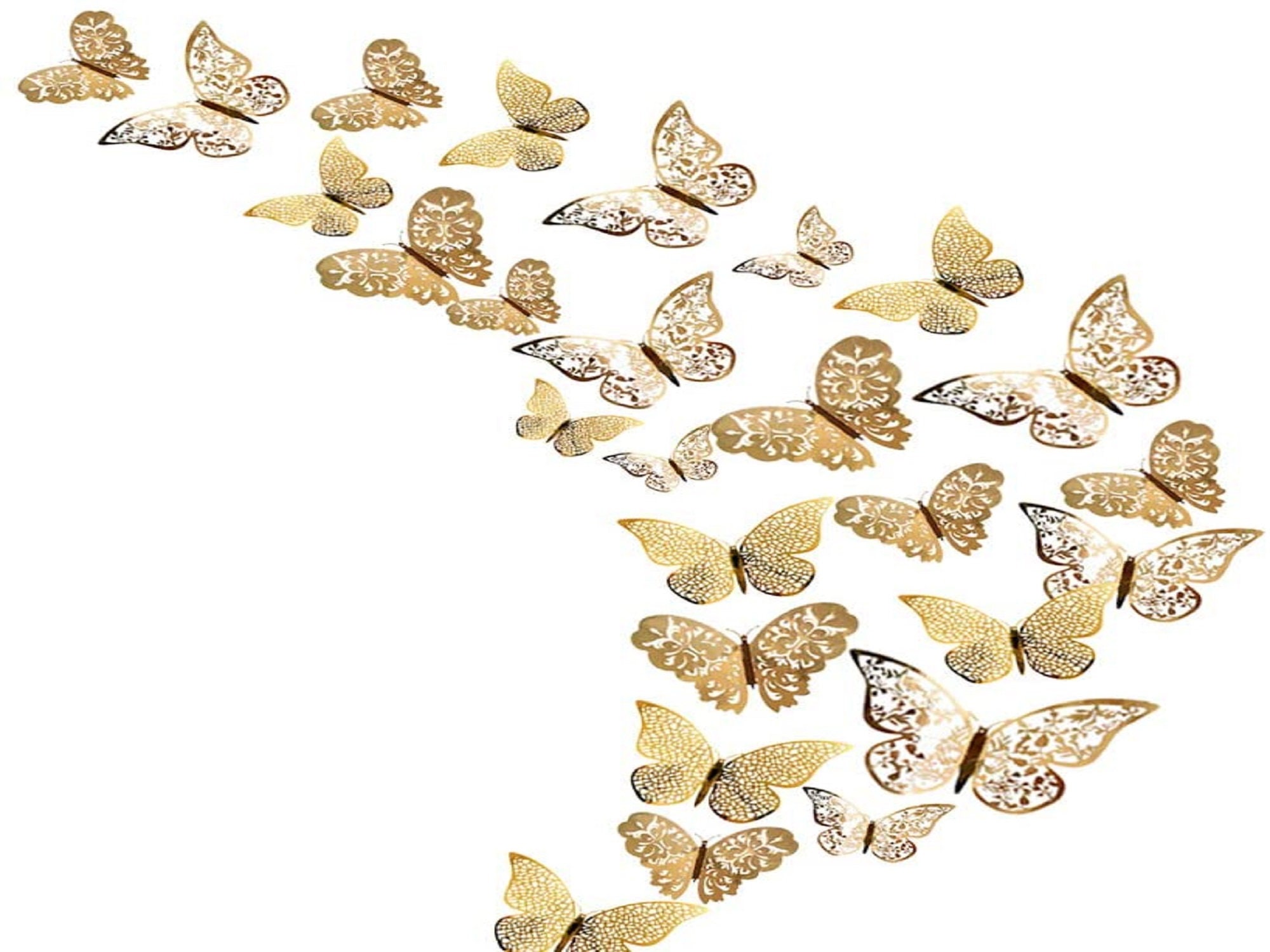 48 Pièces 3D Papillon Stickers Muraux Art Autocollant Décorations Décor Doré(Or