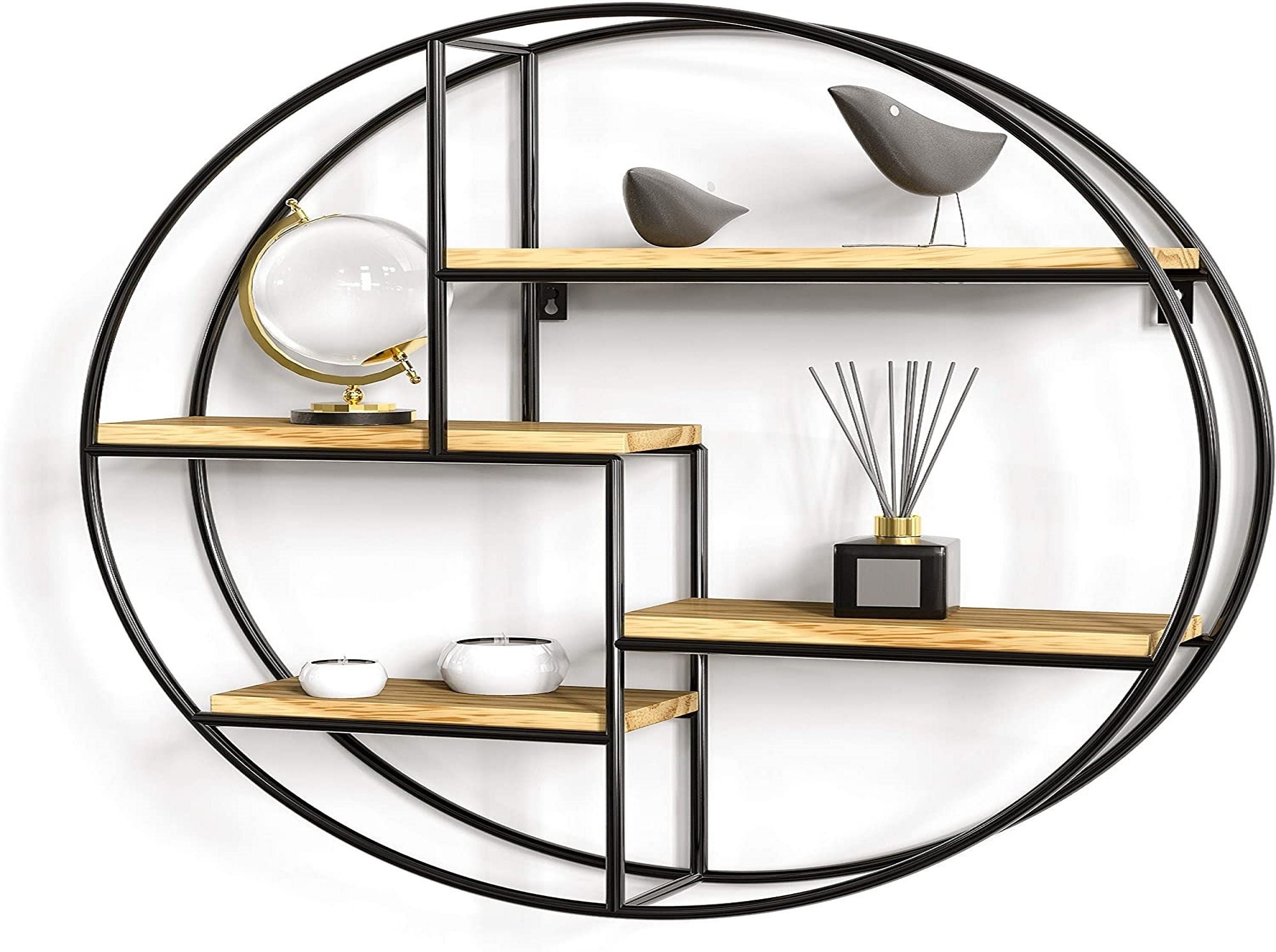 Etagère Murale Design L avec 4 Etagères Étagère Industrielle Ronde Bois 100% Naturel et Métal Soudé