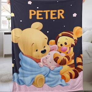 Personalized Watercolor Pooh Blanket, Pooh and Friends Blanket, Birthday Gift For Her/Him, Pooh Fleece Blanket, Winnie Pooh Blanket VNAY16