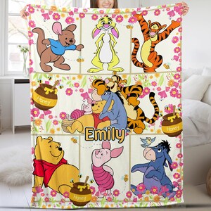 Personalized Disney Winnie the Pooh Blanket, Custom Name Pooh Bear and Friends Gifts, Pooh Bear Birthday Gift, Christmas Blanket NFVG16