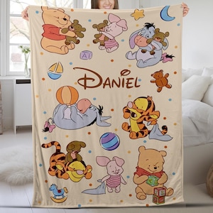 Personalized Winnie the Pooh blanket, Pooh Bear and friends blanket, Birthday gift for her/him, Baby Adults blanket