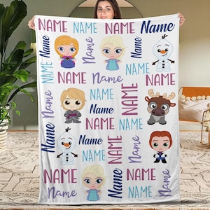 Personalized Disney Frozen Blanket, Princess Baby Name Blanket, Ice Princess Blanket Snowman,Elsa Anna Blanket,Disney Cartoon Blanket NETH28