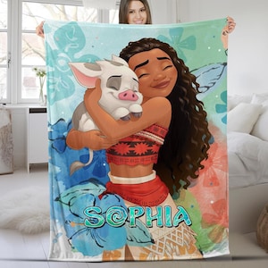 Personalized Moana Blanket Princess Inspired Baby Name Blanket Kids Disney Princess Minky or Fleece Faux Quilt Style Blanket Etsy