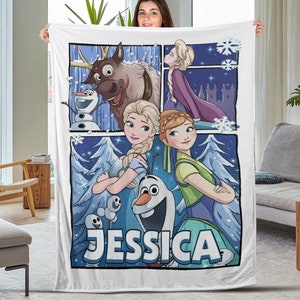 Custom Name Disney Frozen Blanket, Snow Princess Blanket, Baby Name Princess Girls Blanket, Birthday Girl, Frozen Bedding Blanket