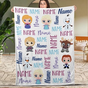 Personalized Disney Frozen Blanket, Princess Baby Name Blanket, Ice Princess Blanket Snowman,Elsa Anna Blanket,Disney Cartoon Blanket NETH28