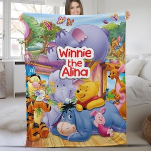 Personalized Watercolor Winnie the Pooh blanket, Pooh Bear and friends blanket, Birthday gift, Kids Adults blanket, custom blanket VN3T06