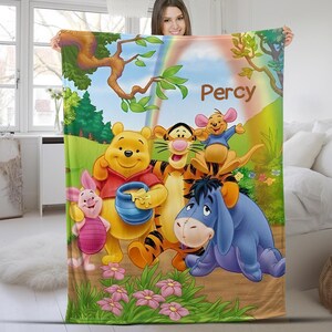 Personalized Watercolor Winnie the Pooh blanket, Pooh Bear and friends blanket, Birthday gift, Kids Adults blanket, custom blanket VN3T08