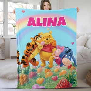 Personalized Watercolor Winnie the Pooh blanket, Pooh Bear and friends blanket, Birthday gift, Kids Adults blanket, custom Pooh Bear VN4Y15