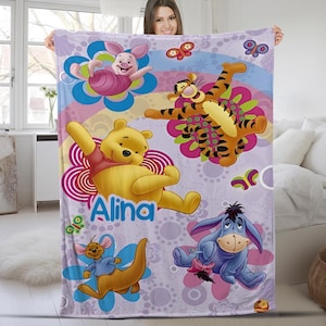 Personalized Watercolor Winnie the Pooh blanket, Pooh Bear and friends blanket, Birthday gift, Kids Adults blanket, custom Pooh Bear VN3T07
