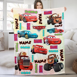 Personalized Disney Cars Blanket, Custom Name Cars Blanket, Lightning Mcqueen Sally Tow Mater Characters Blanket, Cars Birthday Gifts NFUJ20