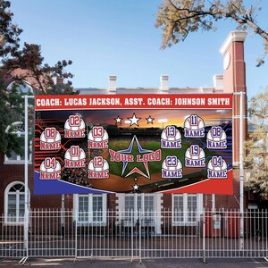 Personalized Baseball Team Backdrop,Customizable Baseball Team Logo Coach and Players name Banner,Baseball Gift,Baseball Match Decor JCLF09