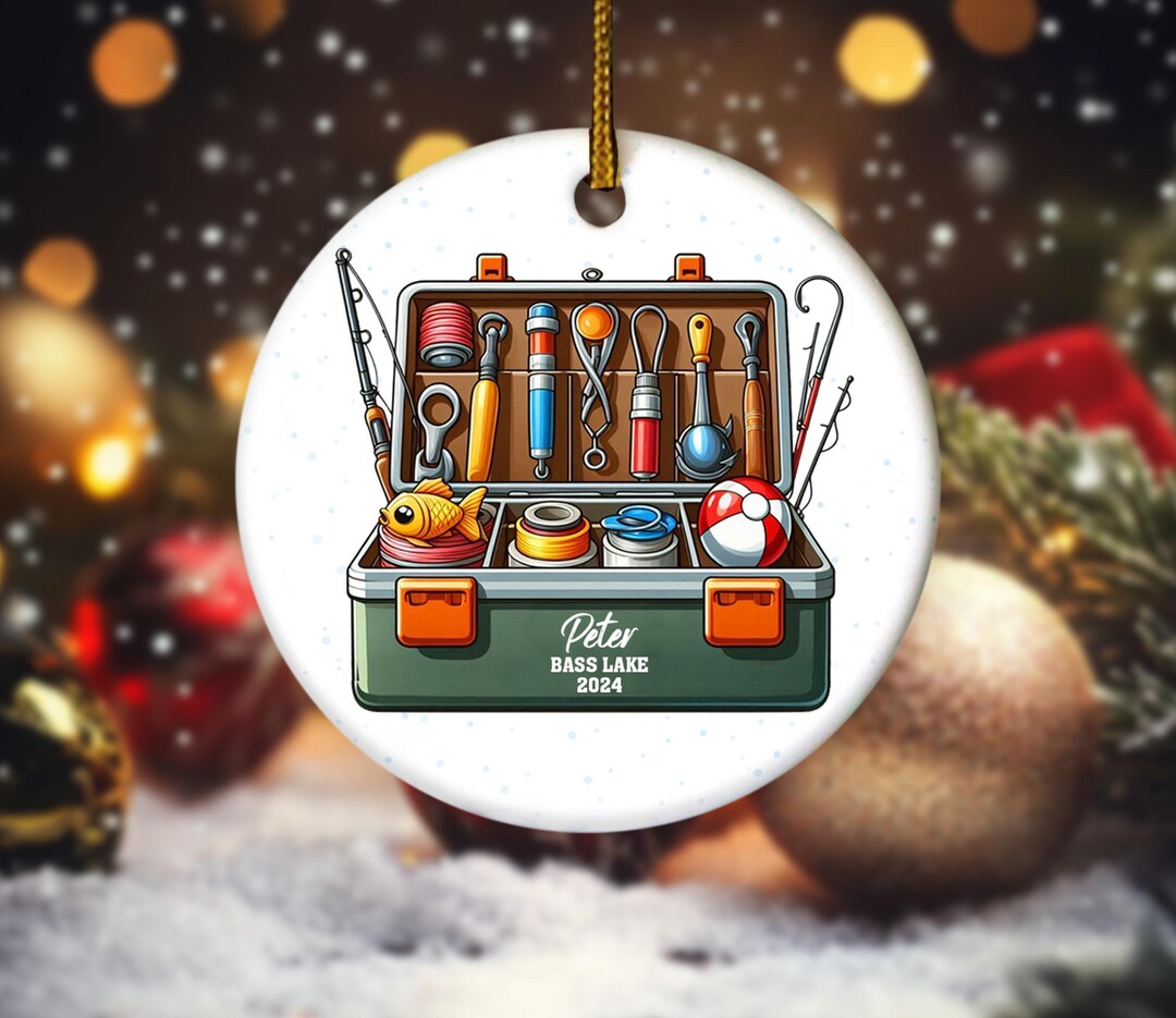 Personalized Fishing Tackle Box Ornament, Fisherman Ceramic Ornament ...