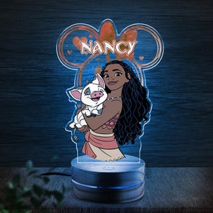 Personalised Disneyh Moana Princess Night Light, Great Gift for Kids Birthdays, Nursery Decor Baby,Good Night Bedside Lamp, Led Light NGO515
