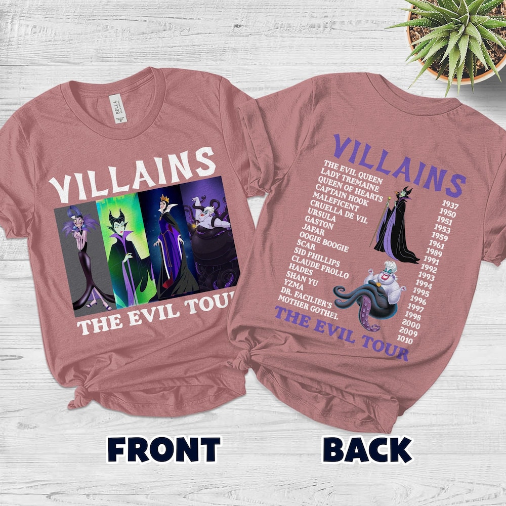 Vintage Two-Sided Disney Villains Evil Tour Shirt, Disney Evil Friends 2025 Matching, Bad Witch Disney Shirt, Evil Queen Tee D2Ii30 New Design