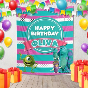 Monster Inc Birthday Party Suppies Backdrop, Birthday Banner, birthday decoration, Photo backdrop BYJP09