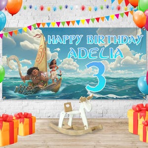 Moana Birthday, Moana Birthday Banner, Custom Moana Backdrop, Kids Birthday Decor, Custom Birthday Backdrop CZKH25