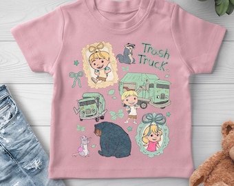 Birthday Trash Truck Shirt with Bow | Cute Trash Truck Girl Shirt | Family Matching Party Tee for Kids' Trash Truck Theme Birthday JCLB03