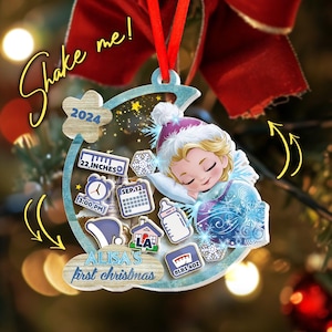 Adorno de coctelera Frozen personalizado, adorno navideño 4D de Elsa, adorno de Elsa Anna Olaf, decoración de árbol de Navidad de Disney, recuerdo de Frozen D1NS40