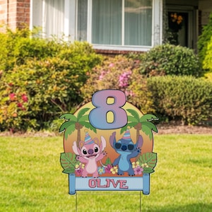 Disney Stitch Yard Sign, Stitch Cut Out Prop, Custom Name Age Yard Sign, Stitch Yard Art, Birthday Decoration, Birthday Party Sign G5M125