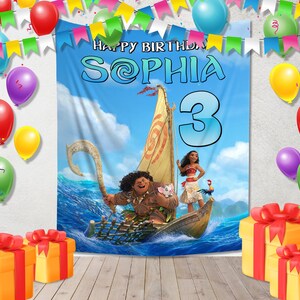 Moana Birthday Theme Backdrop, Custom Moana Birthday Girl Banner, Kids Birthday Decor, Moana Banner, Personalized Birthday Backdrop JCLP15